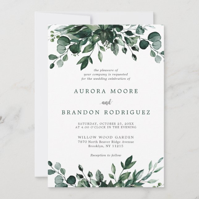 Invitation Emerald Greenery Eucalyptus Mariage botanique Invi (Devant)