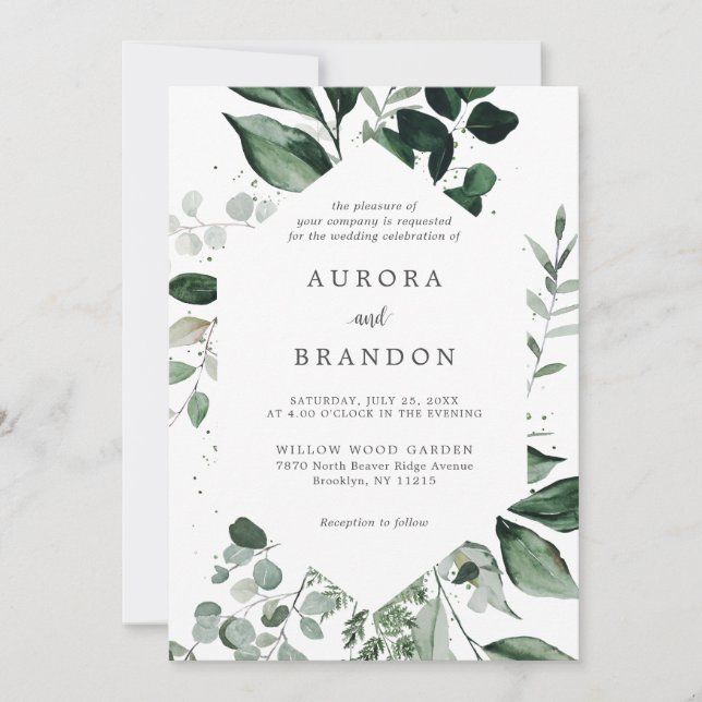 Invitation Emerald Greenery Eucalyptus Mariage botanique Invi (Devant)