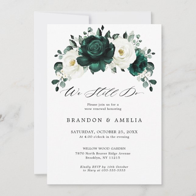 Invitation Emerald Greenery Eucalyptus Rose blanche Nous le f (Devant)