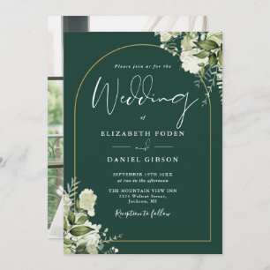 Invitation Emerald Greenery Floral Gold Arch Mariage photo