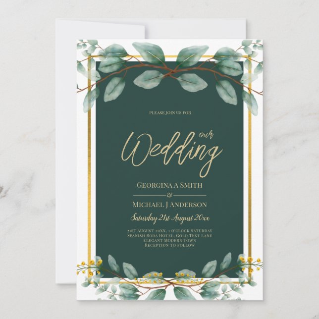 Invitation Emerald Greenery Mariage Botanical Nature Invitati (Devant)