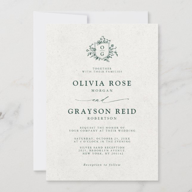 Invitation Emerald Greenery Mariage botanique Vintage (Devant)