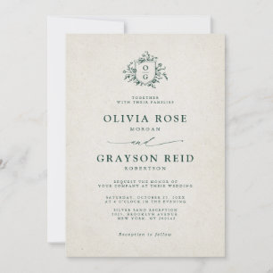 Invitation Emerald Greenery Mariage botanique Vintage