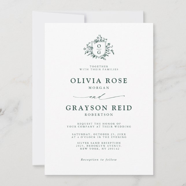 Invitation Emerald Greenery Mariage botanique Vintage (Devant)
