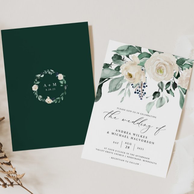 Invitation Emerald Greenery Mariage élégant (Emerald Greenery Wedding Invitation - Boho Woodsy Rustic Elegant Wedding)