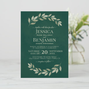 Invitation Emerald Greenery Simple Aquarelle Feuille Mariage