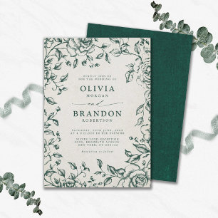 Invitation Emerald Greenery Vintage Botanique Simple Mariage