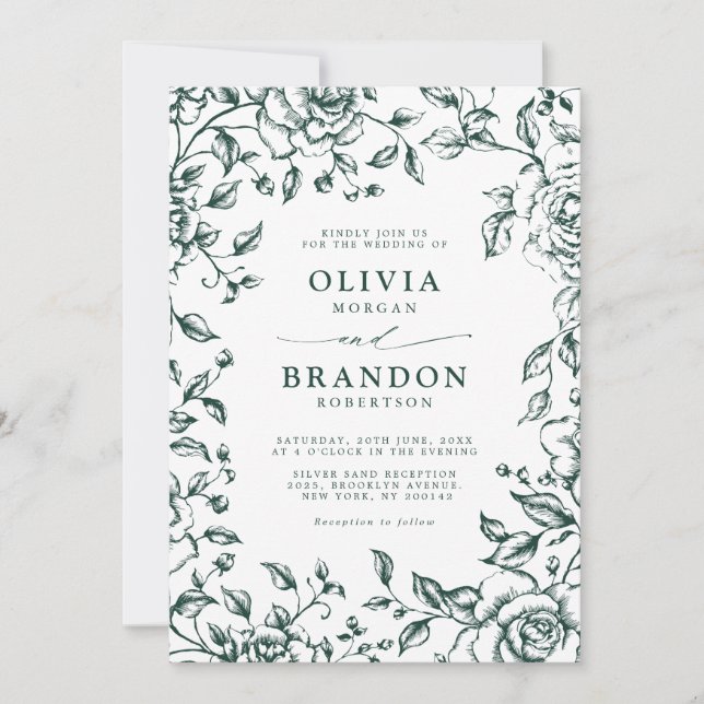 Invitation Emerald Greenery Vintage Botanique Simple Mariage (Devant)