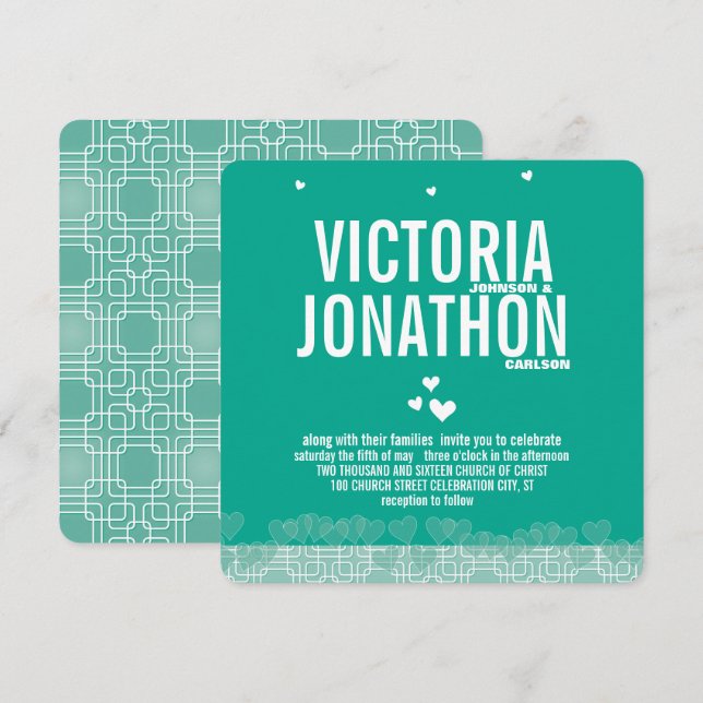 Invitation Emerald Heart Moderne de typographie florale Maria (Devant / Derrière)