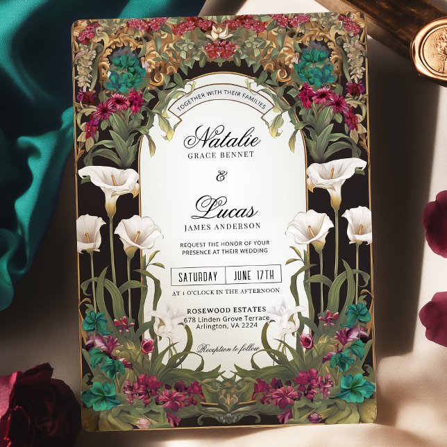 Invitation Emerald Jewel Tone Floral Art Nouveau Mariage (Créateur téléchargé)