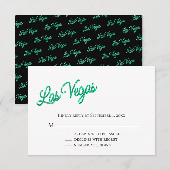 Invitation Emerald Las Vegas Sparkles Wedding RSVP (Devant / Derrière)