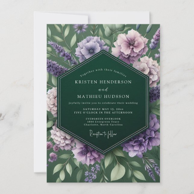 Invitation Emerald Lavender Moody Wedding (Devant)