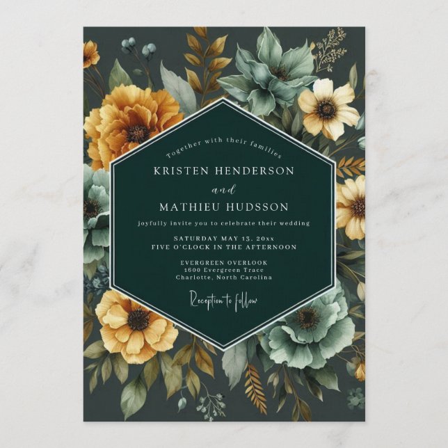 Invitation Emerald & Marigold Lush Botanical Wedding (Devant)
