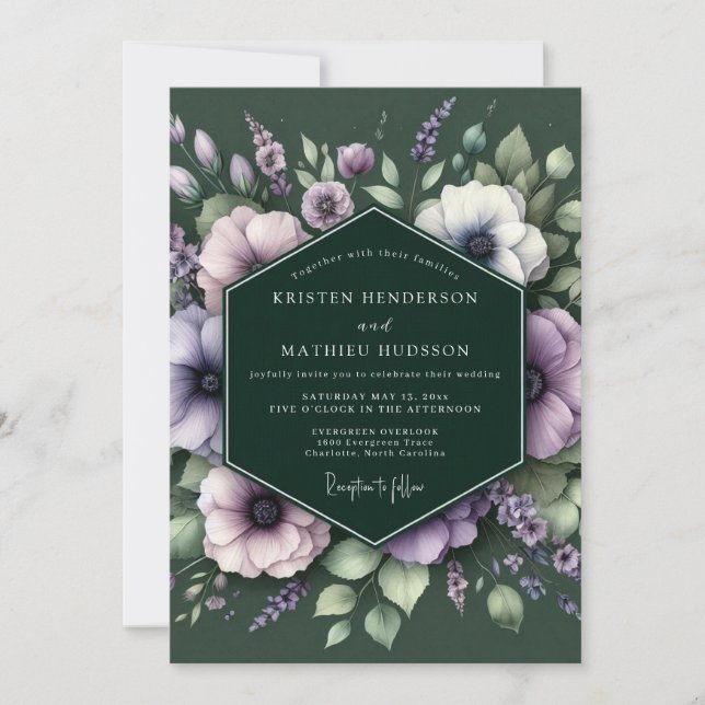 Invitation Emerald Mauve Anemone Wedding (Devant)