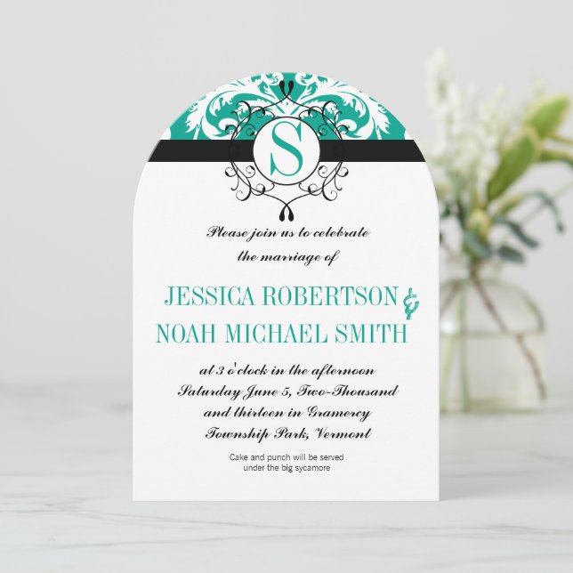 Invitation Emerald Monogram Wedding Inviter ou toute couleur (Debout devant)