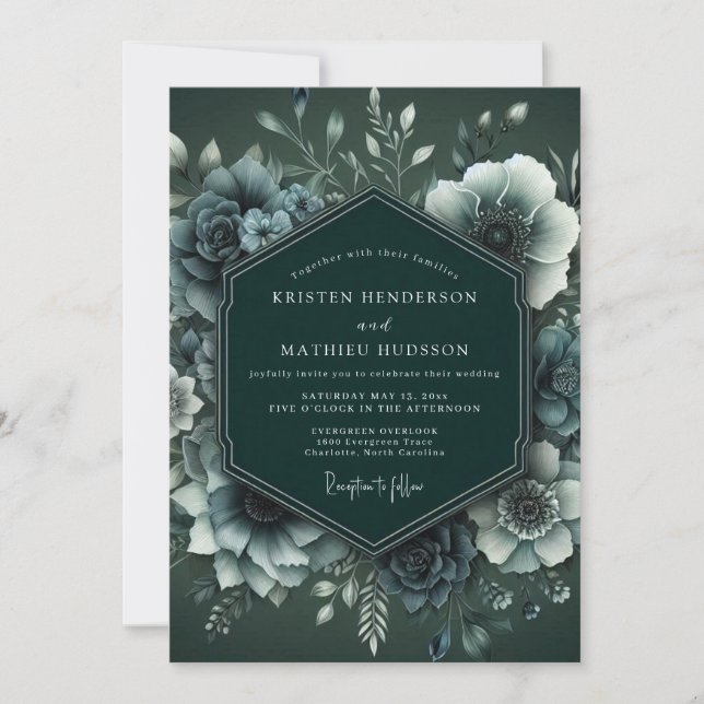 Invitation Emerald Moody Anemone Wedding (Devant)