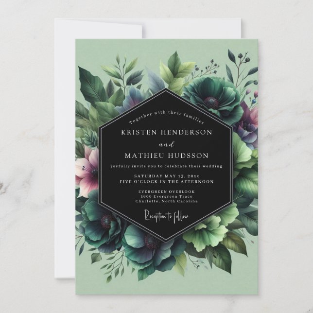 Invitation Emerald Moody Bloom Wedding (Devant)
