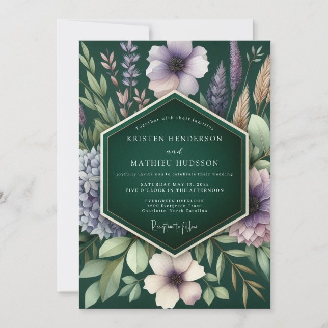 Invitation Emerald Moody Meadow Wedding (Devant)