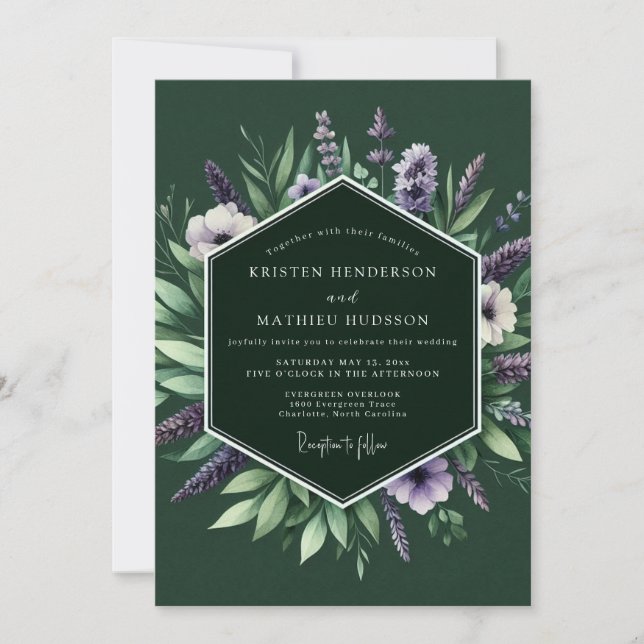 Invitation Emerald Moody Wildflower Wedding (Devant)