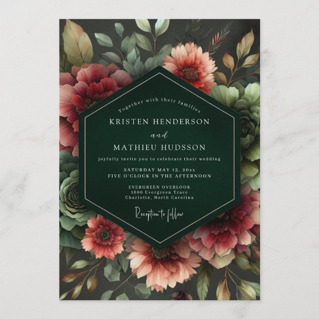Invitation Emerald Nocturnal Bloom Wedding (Devant)