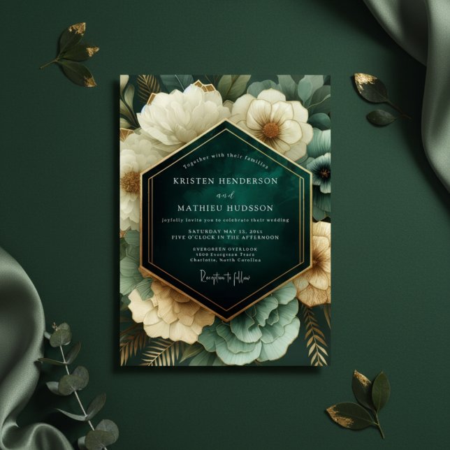Invitation Emerald Opulent Bloom Wedding (Créateur téléchargé)