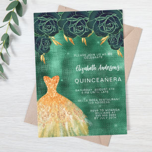 Invitation Emerald or robe robe florale luxe Quinceanera