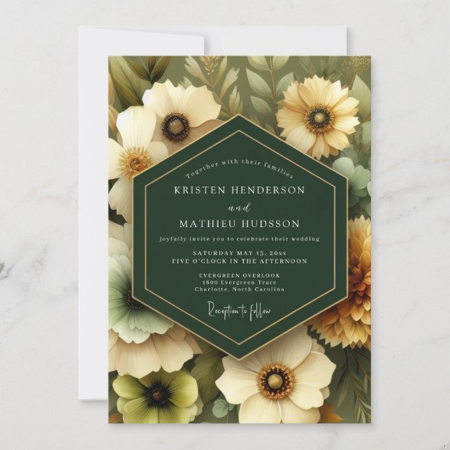 Invitation Emerald Painterly Bloom Wedding (Devant)