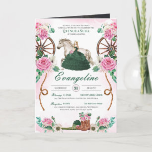 Invitation Emerald & Pink Charro photo occidentale Quinceaner