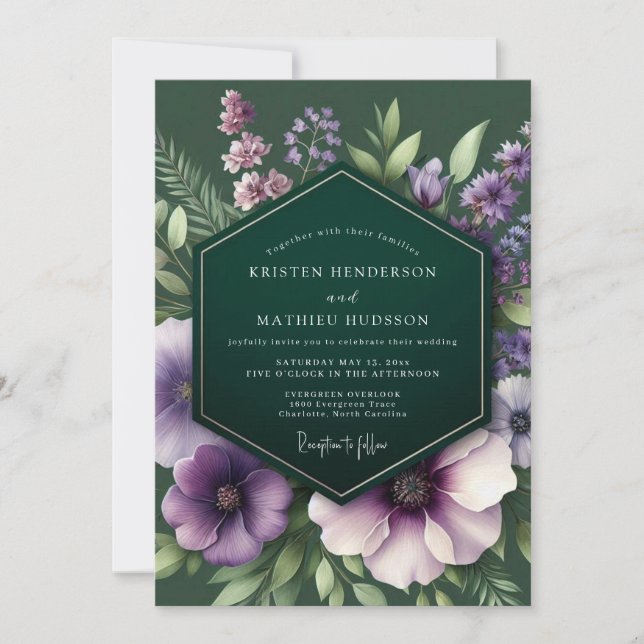 Invitation Emerald Plum Moody Flora Wedding (Devant)