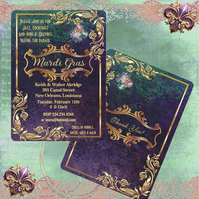 Invitation Emerald Purple Golden Mardi Gras Masquerade Party (Emerald Purple Golden Mardi Gras Masquerade Party Invitation)