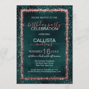 Invitation Emerald Rose Gold Sprinted Confetti Anniversaire