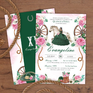 Invitation Emerald Rose rose Charro Western Quinceañera