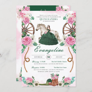 Invitation Emerald Rose rose Rustique Charro Quinceañera