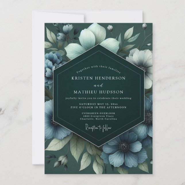 Invitation Emerald Slate Bloom Wedding (Devant)