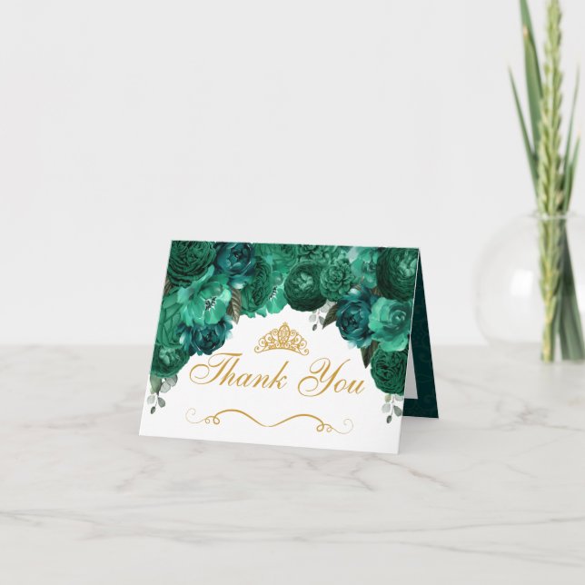 Invitation Emerald Vert Floral Quinceanera Merci (Devant)