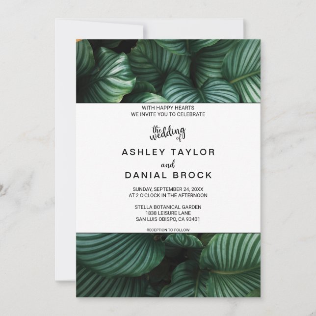 Invitation Emerald vert tropical chic Mariage floral Invitat (Devant)