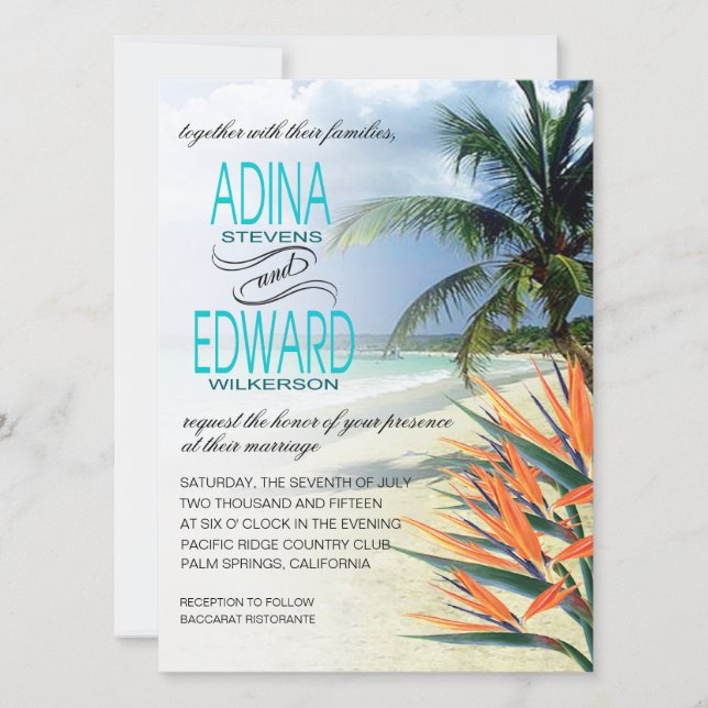 Invitation Emerald Waters Tropical Beach| AQUA FELT (Devant)