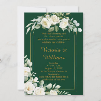 Invitation Emerald Winter Elegant Gold Floral Luxury Wedding