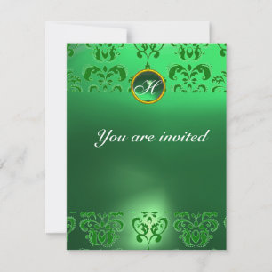 Invitation ÉMERALDE DAMASSÉ PIERRE PRÉCIEUSE MONOGRAMME vert