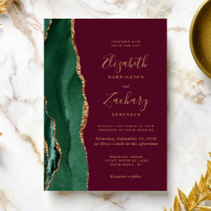 Invitation Émeraude Chic Vert Or Agate Bordeaux Mariage