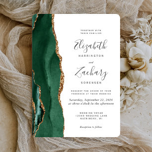Invitation Émeraude Chic Vert Or Agate Mariage Arrondi