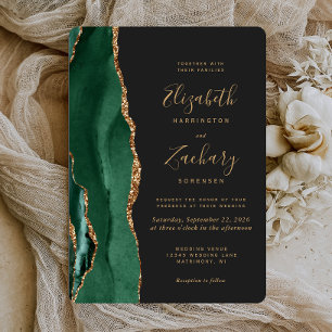 Invitation Émeraude Chic Vert Or Agate Sombre Mariage Arrondi