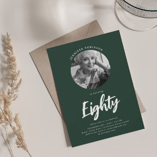 Invitation Émeraude de 80e anniversaire au script minimaliste