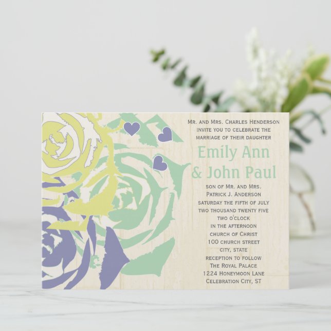 Invitation Émeraude et Marine Moderne Mariage Succulent Invit (Debout devant)