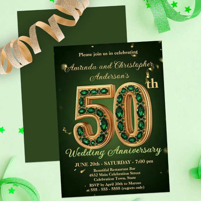 Invitation Émeraude et Or 50e Anniversaire de Mariage (Créateur téléchargé)
