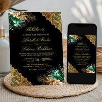 Émeraude Floral Or Lace Noir Mariage Musulman