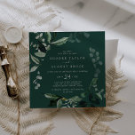 Invitation Émeraude | Mariage Carré vert<br><div class="desc">Ce faire-part de mariage carré vert émeraude est parfait pour un mariage boho. Le design élégant et rustique présente des feuilles d'aquarelle vert foncé moody et des eucalyptus aux tons bohèmes modernes.</div>