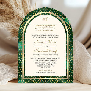 Invitation Émeraude Or Marocain Code QR Mariage Arch Sikh