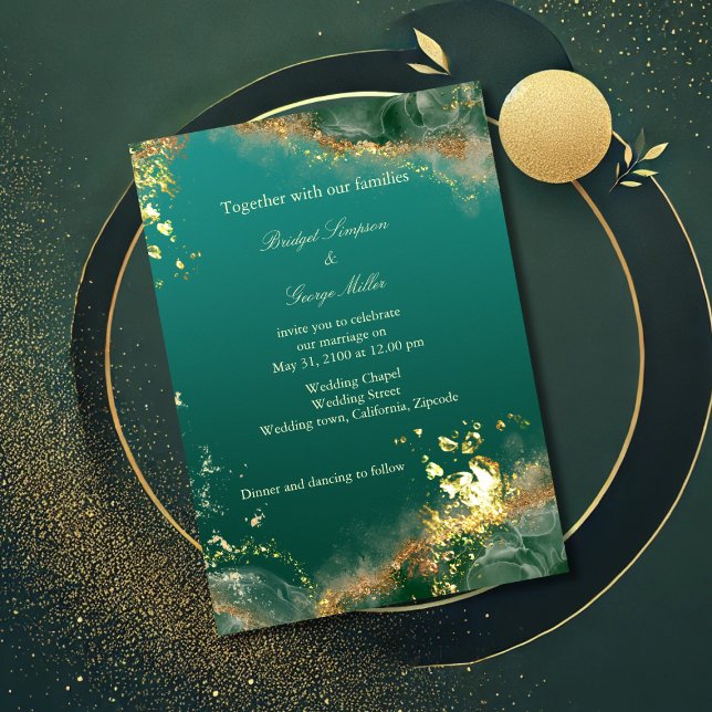Invitation émeraude or vert bijou mariage (Créateur téléchargé)