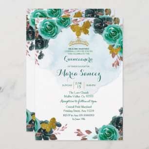 Invitation Émeraude Papillon vert Charra Mis Quince